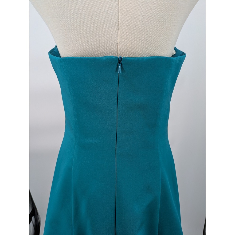 David's Bridal Strapless Gown Womens 10 Teal Ruched Satin Formal Bridesmaid 8567 - Picture 9 of 11